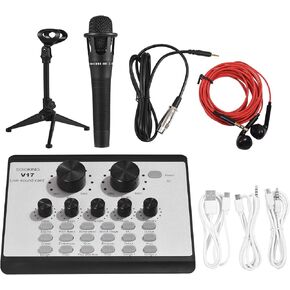 Live Sound Card, V17 Multi Function Sound Board Soundboard for PC Mobile Phone Computer Sound Card for Live Broadcast K Songs Recording Voice Chatting (Yinhing2beo1tu04q-1)
