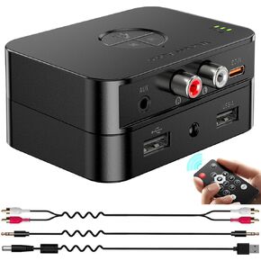Bluetooth 5.4 Receiver for Home Stereo, Bluetooth Audio Adapter for HiFi Music Streaming, Wired Speakers, USB Flash, with AUX 3.5mm/RCA, Dual Link, 32 ftLong Range, Low Latency and HD Audio