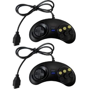 Xspeedonline 2Pcs Black 6-Button Wired Game Controller for SEGA Genesis, Gamed Joystick for Nintendo SNES