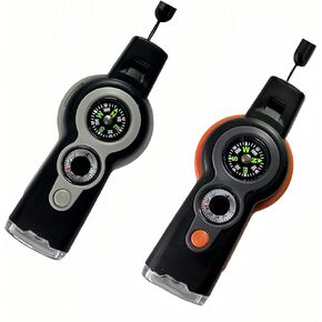 7 in 1 Emergency Survival Whistle with Compass, Outdoor Multi-Functional Hiking Safety Tool, 2 Pack Whistle with Lanyard