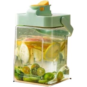 Refrigerator Water Kettle Large Iced Beverage Dispenser Capacity Cold Water Bottle with Faucet Fruit Tea Bucket Drinkware(3.5L-Green)