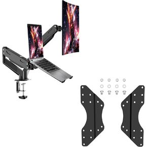 Pholiten Gas Dual Monitor and Laptop Mount +Pholiten VESA Conversion Plate VESA Adjustable Adapter