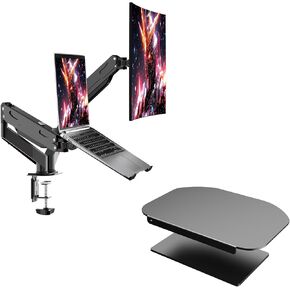Pholiten Dual Monitor and Laptop Mount+Steel Bracket Plate Reinforcement for Glass Desk