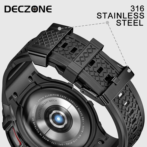 Silicone Band with Stainless Steel Case Cover Compatible with Samsung Galaxy Watch 7 44mm Bands Protective Case Cover for Men (Black) in Saudi Arabia