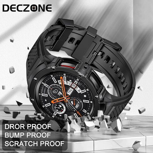 Silicone Band with Stainless Steel Case Cover Compatible with Samsung Galaxy Watch 7 44mm Bands Protective Case Cover for Men (Black) in Saudi Arabia