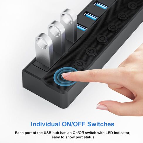 Powered USB Hub 3.0, 10-Port USB Splitter Hub with Individual On/Off Switches and 12V/2A Power Adapter USB Extension in Kuwait