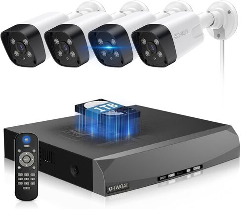 《𝟭𝟯𝟬°𝗪𝗶𝗱𝗲 𝗔𝗻𝗴𝗹𝗲 & 𝟮-𝗪𝗮𝘆 𝗔𝘂𝗱𝗶𝗼》Outdoor Security Camera System, 4K/8MP IP Wired Cameras, Video Surveillance Systems, Surveillance DVR Kits in Kuwait