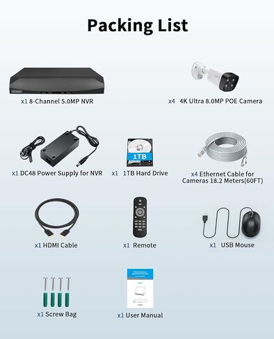 《𝟭𝟯𝟬°𝗪𝗶𝗱𝗲 𝗔𝗻𝗴𝗹𝗲 & 𝟮-𝗪𝗮𝘆 𝗔𝘂𝗱𝗶𝗼》Outdoor Security Camera System, 4K/8MP IP Wired Cameras, Video Surveillance Systems, Surveillance DVR Kits in Saudi Arabia