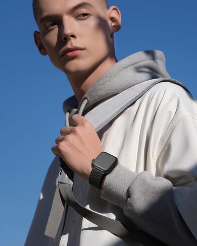 نطاق مطار مضفر متوافق مع نطاقات Apple Watch 38mm 40mm 41mm 42mm 44mm 45mm 46mm 49mm النساء الرجال ، حزام رياضة مغناطيسي من نايلون منفر in Kuwait