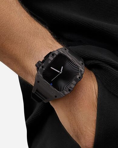 Carbon Fiber Case for Apple Watch Series 10 46mm Men Sport Rubber Band Metal Folding Buckle Accessories for Iwatch Mod Kit Set in Saudi Arabia