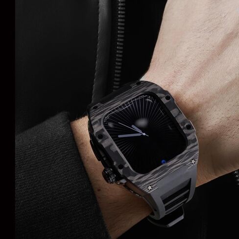 Carbon Fiber Case for Apple Watch Series 10 46mm Men Sport Rubber Band Metal Folding Buckle Accessories for Iwatch Mod Kit Set in Saudi Arabia