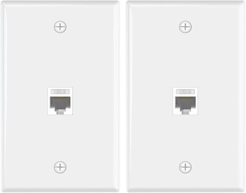 VCE لوحة جدار إيثرنت 2 منفذ (UL مدرج)، Cat6 أنثى إلى أنثى مقبس الحائط RJ45 Keystone مضمنة مقرن جداري ، أبيض (2 حزمة) in Kuwait