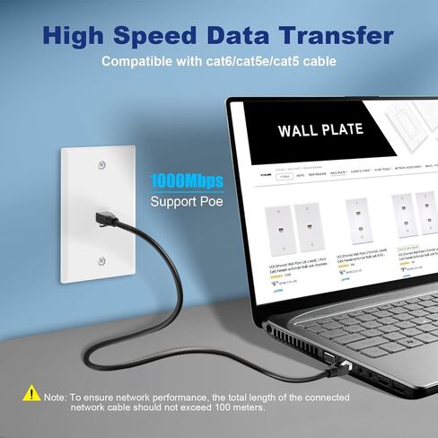 VCE لوحة جدار إيثرنت 2 منفذ (UL مدرج)، Cat6 أنثى إلى أنثى مقبس الحائط RJ45 Keystone مضمنة مقرن جداري ، أبيض (2 حزمة) in Kuwait
