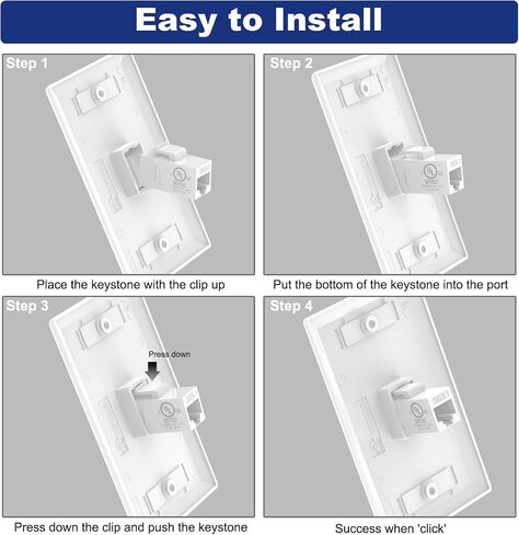 VCE لوحة جدار إيثرنت 2 منفذ (UL مدرج)، Cat6 أنثى إلى أنثى مقبس الحائط RJ45 Keystone مضمنة مقرن جداري ، أبيض (2 حزمة) in Kuwait
