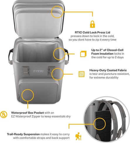 RTIC Ultra-Tough Backpack Cooler, Insulated, Waterproof, Leak Proof, Portable Floating Bag for Beverage, Drink, Lunch, Outdoor, Beach, Car, Camping, Picnic, Fishing, Boat in Saudi Arabia