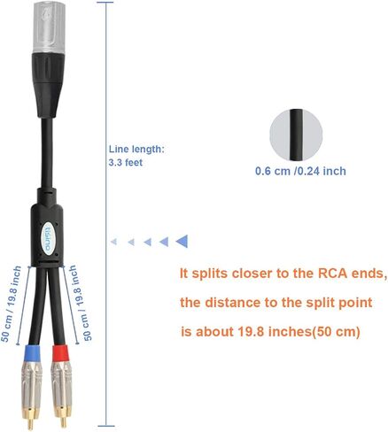 Tisino 2 RCA to XLR Male Y Splitter Cable, Unbalanced Dual RCA Male to 1 XLR Splitter Duplicator Lead Y-Cable Adapter - 3.3 feet in Saudi Arabia
