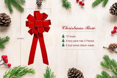 3pcs Christmas Red Black Buffalo Plaid Bows 12"x 26", Large Buffalo Check Wired Ribbon Bows, Premade Burlap Bows, Farmhouse Wreath Bows, Christmas Tree Topper, For Holiday, Gift Wrapping, Xmas Party in Saudi Arabia