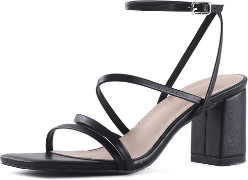 LACUONE Strappy Heels for women Block Heels Square Toe Chunky Ankle Buckle Pump Heeled Sandals (8,Orange) in Saudi Arabia