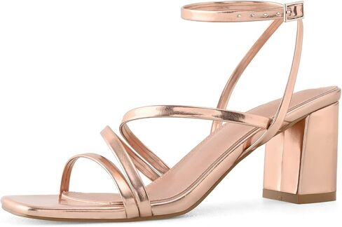 LACUONE Strappy Heels for women Block Heels Square Toe Chunky Ankle Buckle Pump Heeled Sandals (8,Orange) in Saudi Arabia