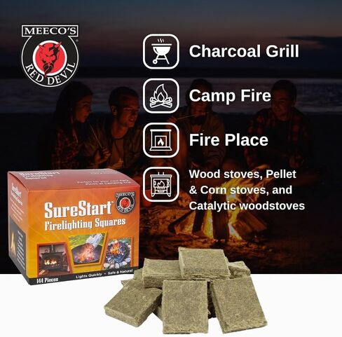 MEECO'S RED DEVIL Surestart® Firelighting Squares Pack of 144 - Quick Lighting for Indoor/Outdoor Fireplaces, Wood Stoves, Pellet Stoves, Campfires, Fire Pits, Smoker Grills, & Pizza Ovens in Saudi Arabia