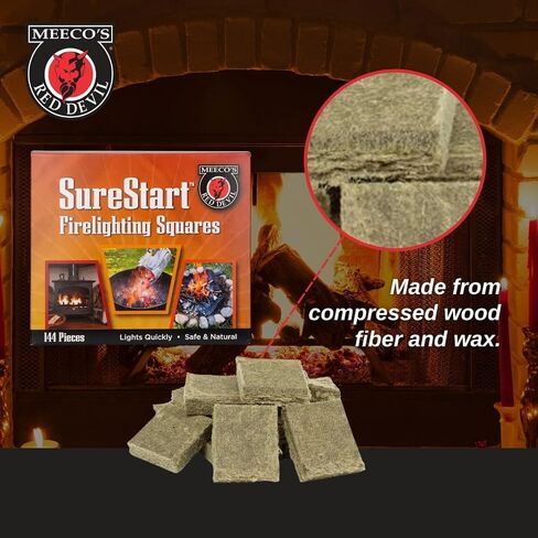 MEECO'S RED DEVIL Surestart® Firelighting Squares Pack of 144 - Quick Lighting for Indoor/Outdoor Fireplaces, Wood Stoves, Pellet Stoves, Campfires, Fire Pits, Smoker Grills, & Pizza Ovens in Saudi Arabia