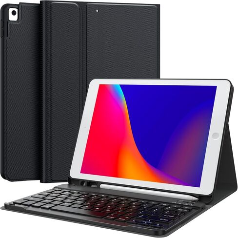 CHESONA Keyboard Case for iPad 9th Generation 2021 10.2 Inch, Detachable Wireless with Pencil Holder Stand Folio Keyboard Cover for iPad 9th Gen/8th Gen/7th Gen 10.2" (Black) in Saudi Arabia
