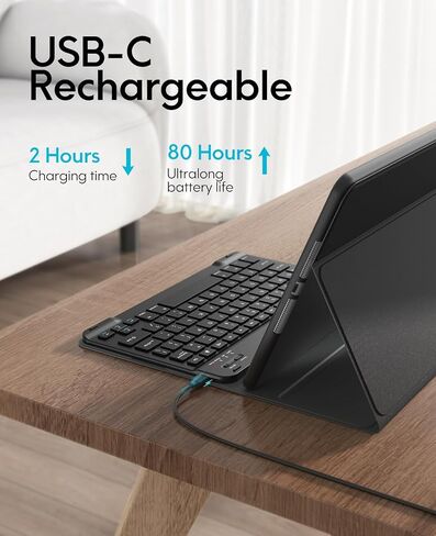 CHESONA Keyboard Case for iPad 9th Generation 2021 10.2 Inch, Detachable Wireless with Pencil Holder Stand Folio Keyboard Cover for iPad 9th Gen/8th Gen/7th Gen 10.2" (Black) in Saudi Arabia