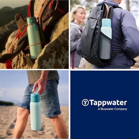 Tappwater BottlePro Adventure - Stainless Steel Water Bottle with Filter for Travel and Sports, filters 100+ unwanted substances. Non-drinking water purifier. Reusable 25oz BPA-free Bottle (Black) in Saudi Arabia