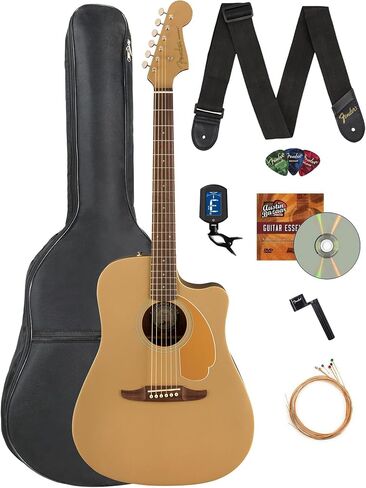 Fender Redondo Player Acoustic Electric Guitar Bundle with Midnight Blue Gig Bag, Strap, Clip-on Tuner, Strings, String Winder, Picks, and Austin Bazaar Instructional DVD - Natural in Saudi Arabia
