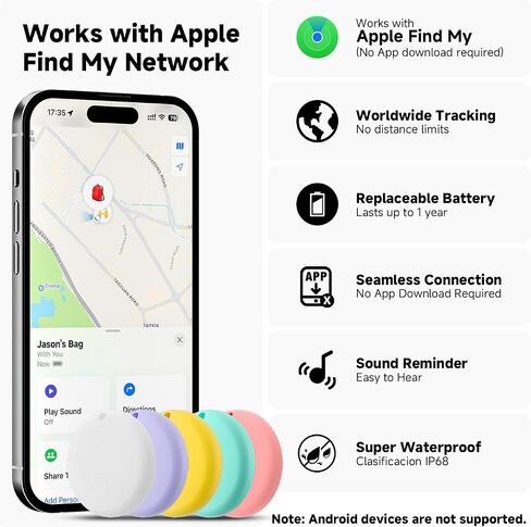 علامات الهواء الذكية Elexa 2025 لـ Apple Find My ، 5 حزمة مقاومة للماء للمفاتيح للمفاتيح ، الأمتعة ، المحفظة ، مكتشف مفتاح iOS مع بطارية قابلة للاستبدال ، هدايا عيد ميلاد المعكرون in Kuwait