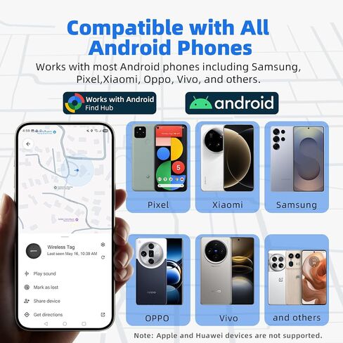 2026 Upgraded Android Tracker Tags, Official Google Certified Smart Bluetooth Tracker, Compatible with Find Hub App(Not for iOS and Huawei), Air Tag for Android, Item Locator Key Finder, Luggage Tag in Kuwait
