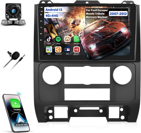 [2+64G] Android 13 Car Stereo for Ford Escape 2008-2012/Mazda Tribute 2008-2012 with Apple Carplay&Android Auto,9 Inch Touch Screen Car Radio with GPS WiFi Bluetooth FM/RDS SWC AUX-in+Backup Camera in Saudi Arabia