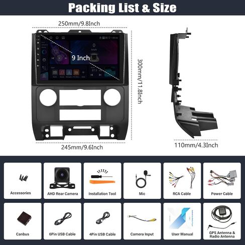 [2+64G] Android 13 Car Stereo for Ford Escape 2008-2012/Mazda Tribute 2008-2012 with Apple Carplay&Android Auto,9 Inch Touch Screen Car Radio with GPS WiFi Bluetooth FM/RDS SWC AUX-in+Backup Camera in Saudi Arabia