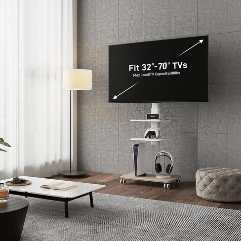 FITUEYES Swivel Rolling TV Stand, Height Adjustable Mobile TV Cart for 32-65 70 Inch TVs, Corner Floor TV Stand for Bedroom, Living Room, Home Office, Kitchen, Black in Saudi Arabia