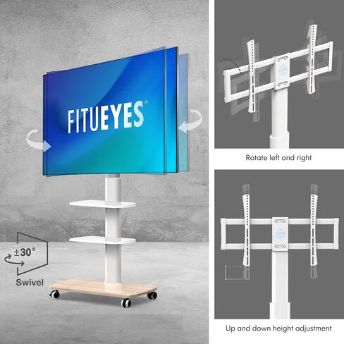 FITUEYES Swivel Rolling TV Stand, Height Adjustable Mobile TV Cart for 32-65 70 Inch TVs, Corner Floor TV Stand for Bedroom, Living Room, Home Office, Kitchen, Black in Saudi Arabia