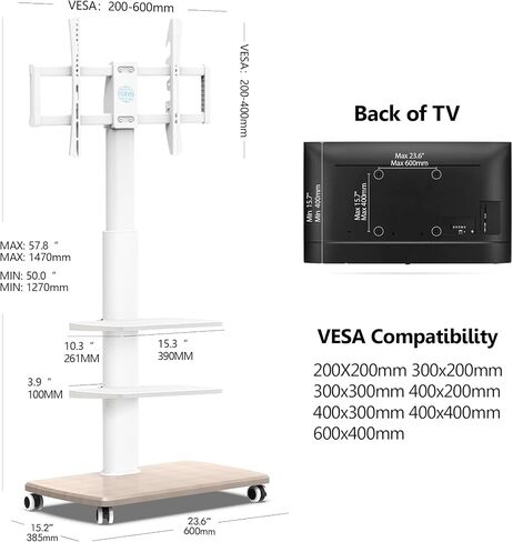 FITUEYES Swivel Rolling TV Stand, Height Adjustable Mobile TV Cart for 32-65 70 Inch TVs, Corner Floor TV Stand for Bedroom, Living Room, Home Office, Kitchen, Black in Saudi Arabia