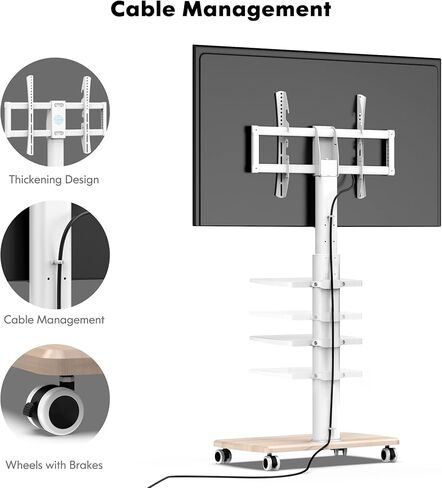 FITUEYES Swivel Rolling TV Stand, Height Adjustable Mobile TV Cart for 32-65 70 Inch TVs, Corner Floor TV Stand for Bedroom, Living Room, Home Office, Kitchen, Black in Saudi Arabia