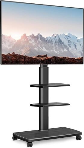 FITUEYES Swivel Rolling TV Stand, Height Adjustable Mobile TV Cart for 32-65 70 Inch TVs, Corner Floor TV Stand for Bedroom, Living Room, Home Office, Kitchen, Black in Saudi Arabia