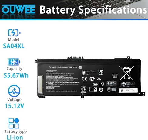 OUWEE SA04XL Laptop Battery Compatible with HP Envy X360 15-DR 15-DR0010TX Series Notebook HSTNN-OB1F HSTNN-OB1G HSTNN-UB7U L43248-541 L43248-AC1 L43248-AC2 L43267-005 SAO4XL 15.12V 55.67Wh in Kuwait