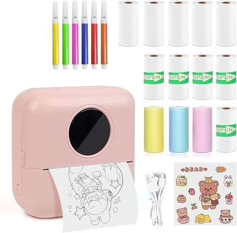 MXiiXM Mini Sticker Printer, Portable Pocket Smart Inkless Thermal Printer with 13 Roll Papers, Bluetooth Mini Printer for Notes, Photos, Stickers, Labels, Receipts (Pink) in Kuwait