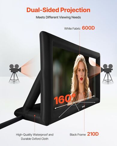 شاشة عرض Vevor 14ft قابلة للنفخ ، شاشة أفلام قابلة للنفخ في الهواء الطلق مع 120 واط من منفاخ الهواء شاشة Oxford Material Material Material for Outdoor Backyard ، مسرح منزلي ، حفلة موضوع in Kuwait