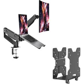 Pholiten Dual Monitor and Laptop Mount+Pholiten Adjustable Thin Client Mini PC Mount Bracket