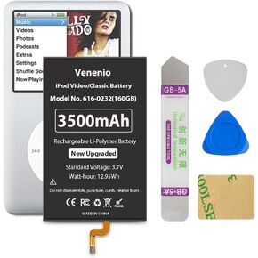 Battery for iPod Classic/Video Thin, 3500mAh High Capacity Replacement Battery Compatible with iPod 5th - 7th Gen Video Classic Thin 160GB with Repair Tool Kitt