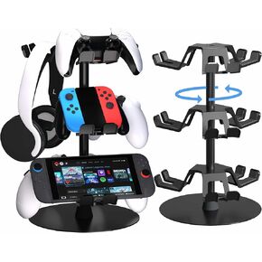 Controller&Headset Holder Gaming Rotatable Gamepad Stand Compatible with PS4/PS5/Xbox/Switch 2 Aluminum Alloy (3 Tiers)