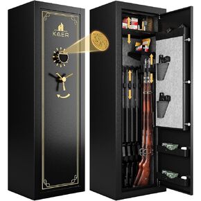 KAER 15 Gun Safe Assembled - Fingerprint Biometric Gun Safe for Rifles and Pistols, Long Rifle Safe Large Gun Cabinet for Shotguns with Digital Keypad, Removable Gun Racks, Pistol Pockets
