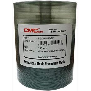100 CMC Pro 52X CDR (CD-R) 80min 700MB White Thermal Hub Printable