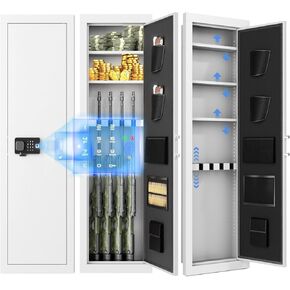 INTERGREAT 53" Fireproof Wall Gun Safe Between Stud, In Wall Safe, Hidden Gun Safes with Multifunctional Lock and Removable Shelf, Rifle Gun Safe for Storage Firearm Money Valuables(White)