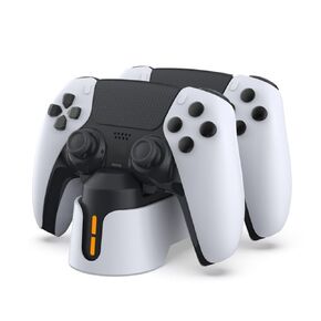 TNP لمحطة شاحن وحدة التحكم PS5 - DUAL FASTRAGE DOCK Stand for PlayStation 5 & DualSense Edge Wireless Controls مع مؤشرات مصباح LED ، كابل USB -C ، أبيض