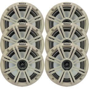 KICKER 6.5" 195 Watt Peak Power Marine OEM Replacement Boat Audio Speakers (Qty 6) with White Grilles