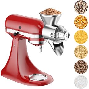 Grain Mill Attachment for Kitchenaid Stand Mixer, All Metal 9 Levels Flour Mill for Kitchenaid, Suitable for Fully Dried Low-Moisture, Low-Oil Grains, Grain Corn, Millet, Wheat and Cereals